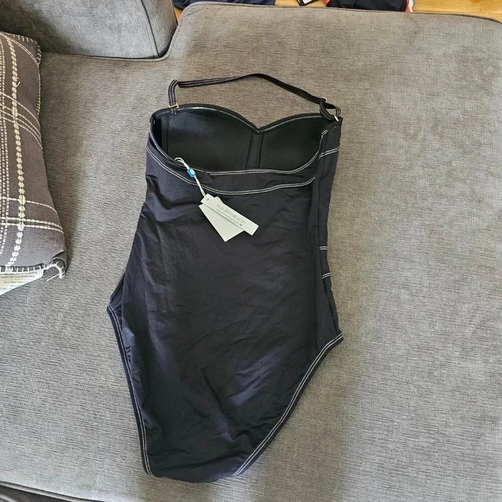 Bleu Rod Beattie Women's A Fine Line Black Belted One Piece Swimsuit Size 8